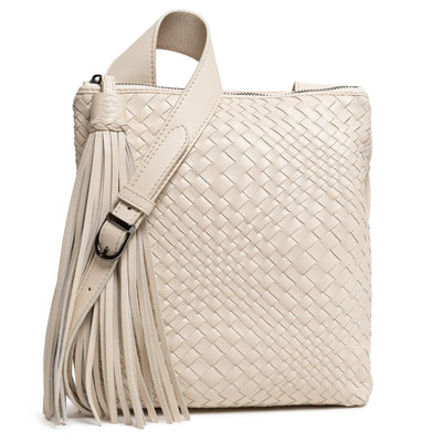 Kim Leather Crossbody Bag Intreccio Optical in Ivory