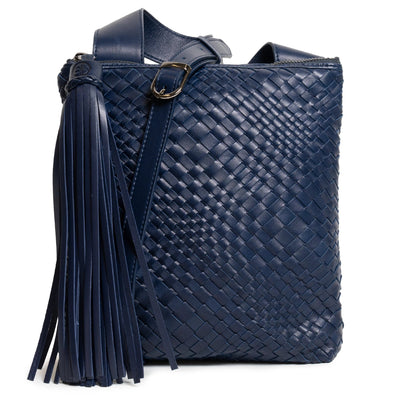 Kim Leather Crossbody Bag Intreccio Optical in Carta da Zucchero