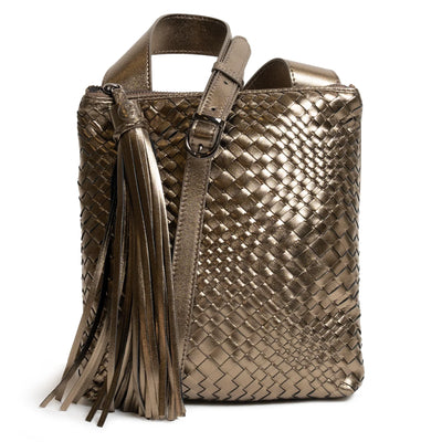 Kim Leather Crossbody Bag Intreccio Optical in Bronze